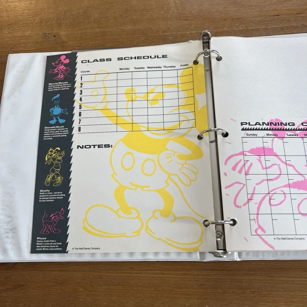 Vintage 90s‎ Disney Mickey Mouse Electric Neon Binder & Calendar Folder Inserts